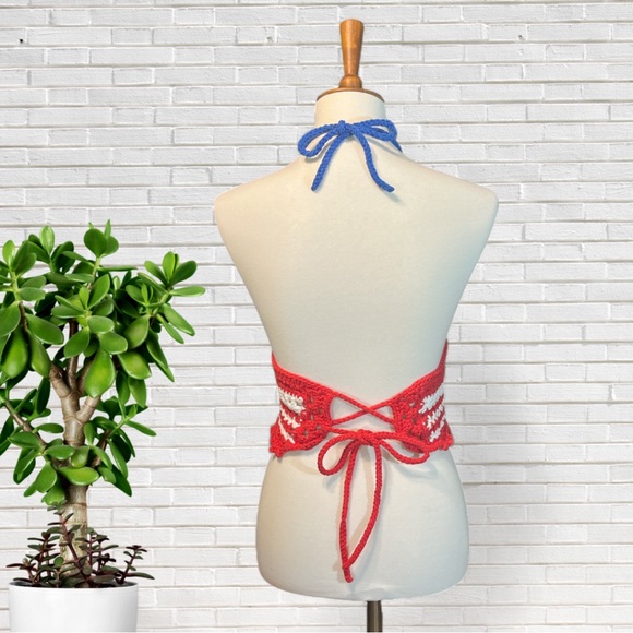 🇺🇸 Americana Halter Top 🇺🇸 Handmade Crochet USA Flag design Festival Tankini - Picture 2 of 5